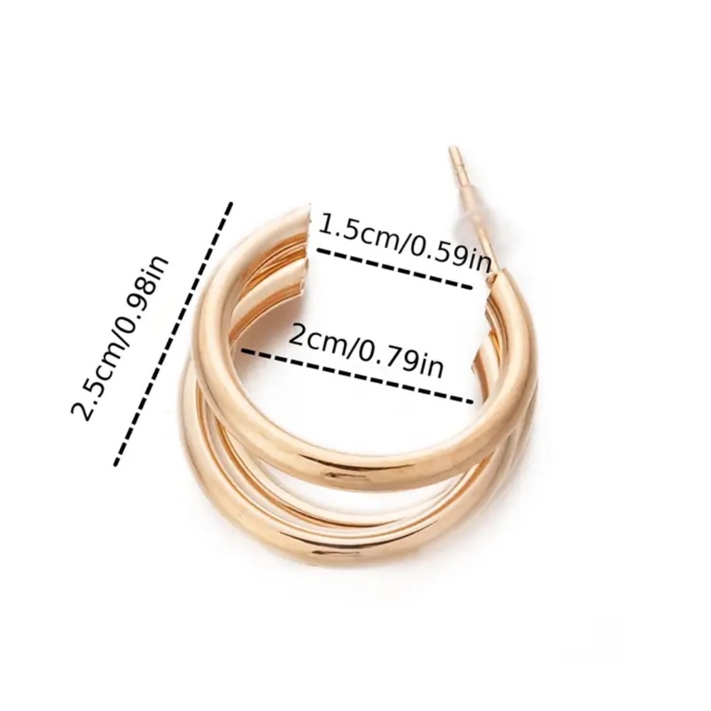 Gold Tone Three-layer Design Hoop Earrings - Picture 4 of 4